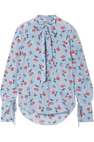 Remi Pussy Bow Floral Print Silk Crepe De Chine Top