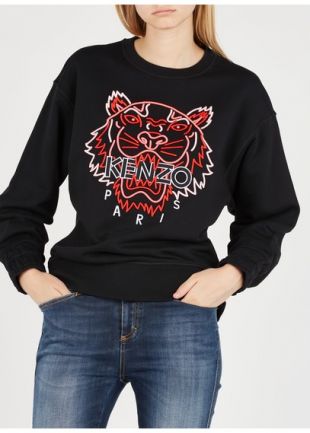 SWEAT COL ROND TIGRE BRODÉ BLACK