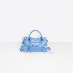 Classic Mini City Argent Logo Strap BABY BLUE/BLACK pour Femme | Balenciaga