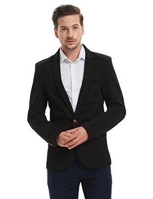 Pishon Men's Slim Fit Suits Casual One Button Flap Pockets Solid Blazer Jacket, Black, Tagsize6XL=USsize2XL