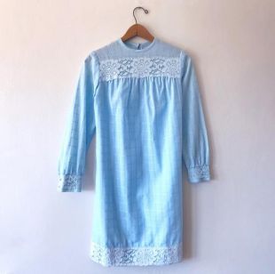 Wms Vintage 60's Blue Lace The Shining Twins Rosemary's Baby Dress Size Small
