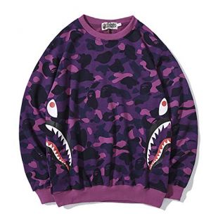 ZDFGHW434 Ape bape Shirts|BAPE Camouflage Shark Head Classic Cotton Short Sleeve T Shirt Black Purple Blue Camouflage Green