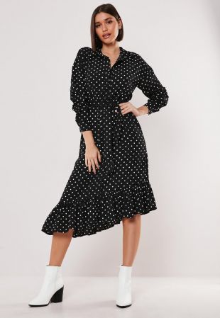 Robe chemise mi-longue à pois