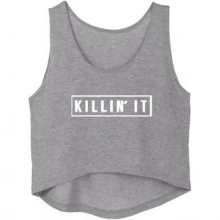 "Killin" It" Sleeveless Tank Crop Top - Gray