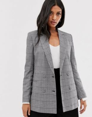 Stradivarius - Blazer/robe coupe croisée à carreaux - Gris | ASOS