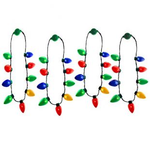 Windy City Novelties LED Light Up Christmas Bulb Necklace Party Favors (Family 4 Pack)