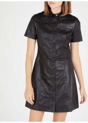 ROBE COURTE COL CLASSIQUE EN SIMILICUIR NOIR