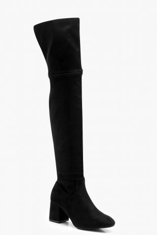 Bottes au-dessus du genou à talons carrés | Boohoo