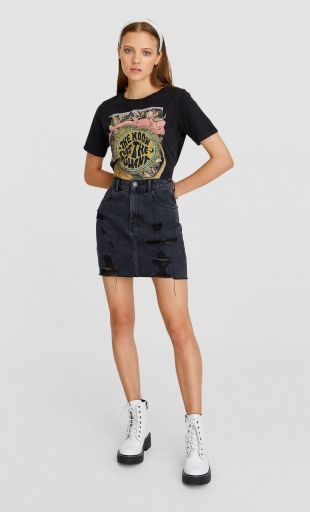 Jupe denim déchirée - null femme | Stradivarius France