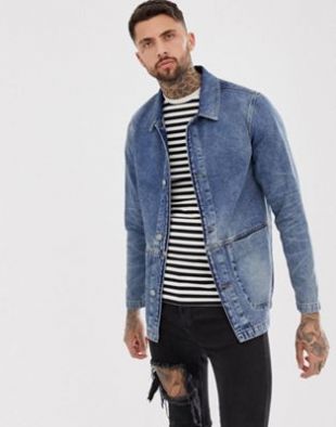 Veste fonctionnelle en jean à délavage moyen