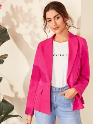 Neon Pink Single Button Blazer