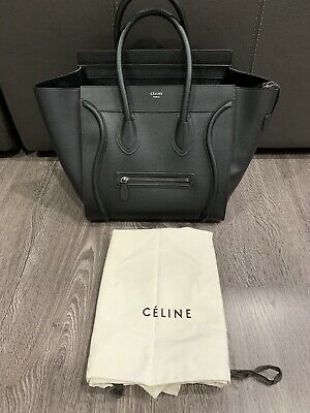 Celine Black & Silver Drummed Leather Mini Luggage Tote Bag EUC Authenticated  | eBay