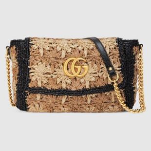 Gucci Sac à épaule GG Marmont raphia petite taille