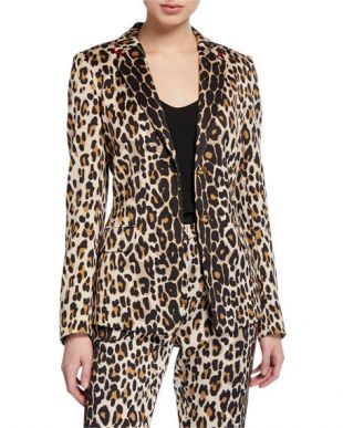 Vel­vet An­i­mal Print Fit­ted Blaz­er