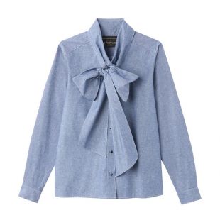 Blouse lavallière manches longues en chambray