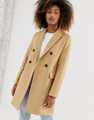 Stradivarius - Manteau croisé ajusté - Camel