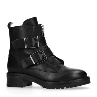 Bottines motardes en cuir avec boucles - noir - femmes – SACHA