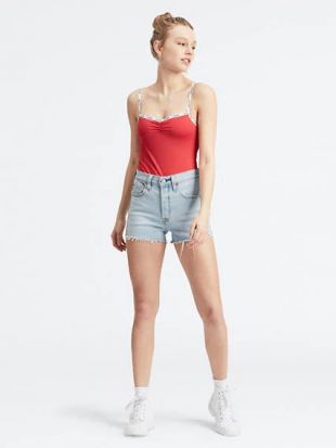 High-waisted denim short of Valentina Ferragni on the Instagram account @ valentinaferragni | Spotern