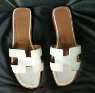 White Leather Slides Sandals