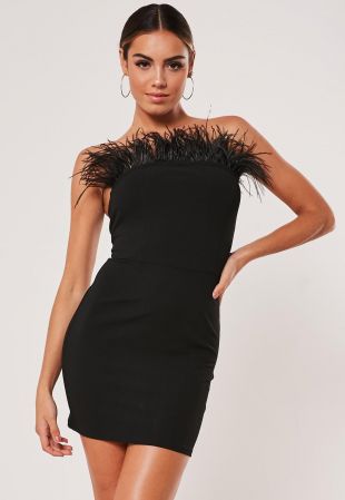 Robe bandeau noire avec plumes