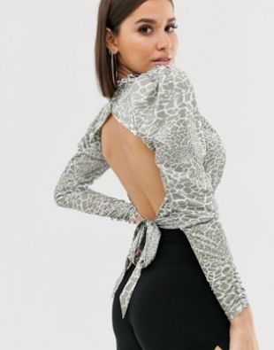 ASOS DESIGN - Top dos nu à manches longues et encolure bénitier - Animal | ASOS