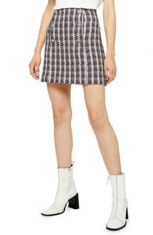 Metallic Thread Plaid Bouclé Miniskirt