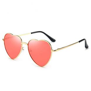 Dollger Red Heart Sunglasses for Women 70s Glasses Thin Metal Frame Lovely Heart Style Red lens and Gold frame