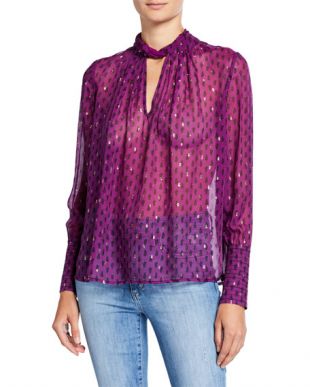 Cabri Printed Keyhole Long-Sleeve Top