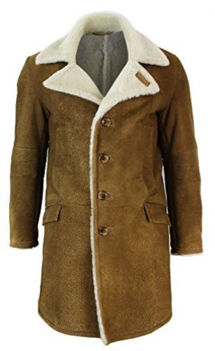 UC Manteau Homme Blouson Peau de Mouton retournée Marron Clair Longueur 3/4 Style Hiver Vintage rétro