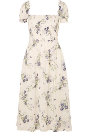 Robe midi en crêpe de Chine à imprimé fleuri et à smocks Inka