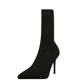 Stivali Calzini Alti Donna Moda Stivaletti Invernali Scarpe Tacco Alto 9cm Moda Nero Beige (Nero/36.5 EU)