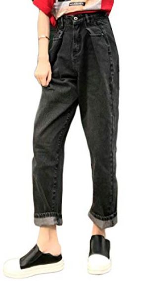 Hajotrawa Womens Casual High Waist Baggy Faded Boyfriend Jeans Pants Trousers