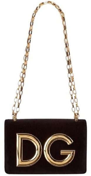 Dg Girls Black Velvet Shoulder Bag