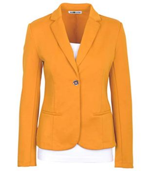 Auliné Collection Womens Office Work One Button Closure Long Sleeves Knit Blazer Mustard S