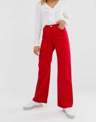 Jean large avec coton biologique - Rouge