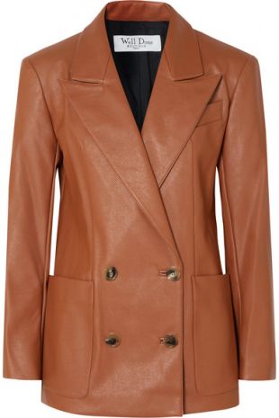 Double Breasted Faux Leather Blazer