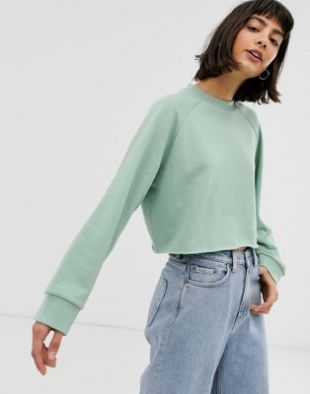 Monki long sleeve crop sweatshirt in sage green | ASOS