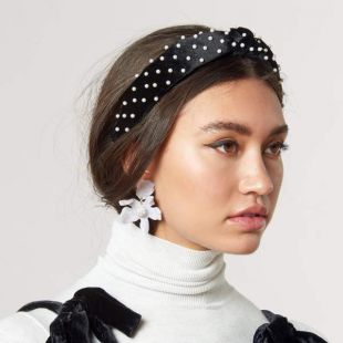 PETITE JET PEARL VELVET HEADBAND