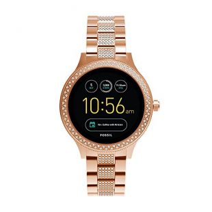 FOSSIL Q Venture – Montre connectée étanche pour femme en acier doré rose avec strass - Compatibilité iOS & Android - Coffret montre avec chargeur