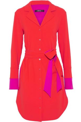Belted Two-Tone Shirt Dress Red