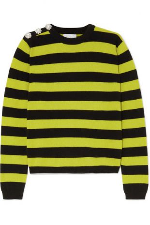 Embellished Striped Cashmere Sweater