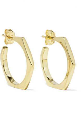 Yellow Gold Small Hex Hoops Earrings