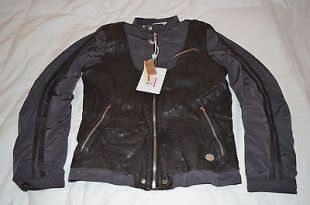 Diesel Lareia Mens Motorcycle Leather Nylon Charcoal Gray Jacket