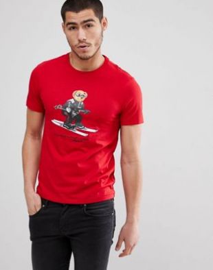 Polo Ralph Lauren Vintage Ski Bear Print T-Shirt in Red