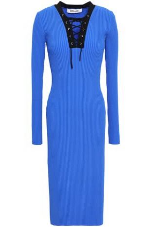 Right Blue Ribbed-Knit Midi Dress