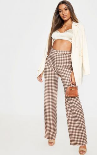Pantalon ample à carreaux marron clair
