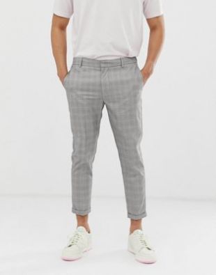 New Look smart pants in light gray check | ASOS