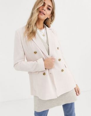 Pimkie - Pimkie - Blazer croisé en lin mélangé - Nude | ASOS