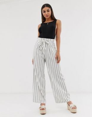 ASOS DESIGN - Pantalon large rayé en lin avec taille froncée et ceinture | ASOS