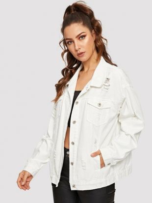 Veste En Jean Déchirée Unicolore